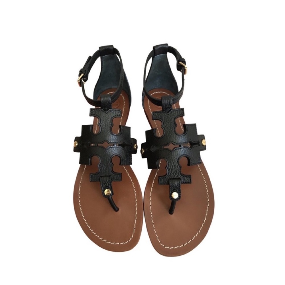 Tory Burch Phoebe ELBA Flat Thong Sandal - Black Leather Size 7.5